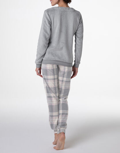 Homewear Chiuso in Pelliccetta e Pile, grigio melange,  Homewear Chiuso in Pelliccetta e Pile, grigio melange, , LOVABLE
