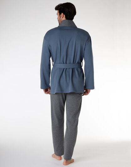 Giacca da camera uomo in felpa spazzolata, blu denim, , LOVABLE