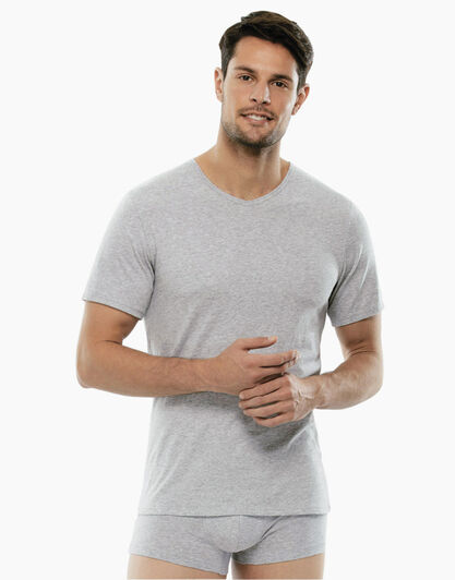 T-shirt 100% Pure Cotton grigio melange in cotone con scollo a V-LOVABLE