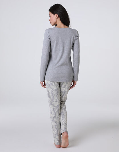 Pigiama Lungo Aperto in Interlock, grigio melange, , LOVABLE