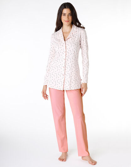 Pigiama lungo donna in jersey 100% cotone, pesca, , LOVABLE