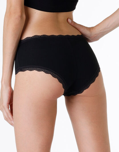 Shorty lovely in cotone elasticizzato e pizzo, nero, , LOVABLE