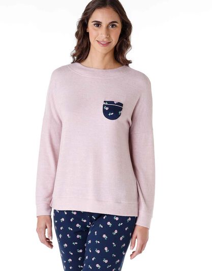 Pigiama lungo donna in cotone interlock, rosa e blu, , LOVABLE