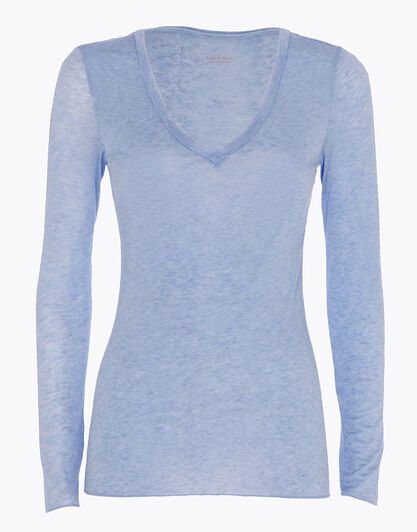 Maglia a manica lunga con scollo a V in modal e cashmere, ortensia, , LOVABLE