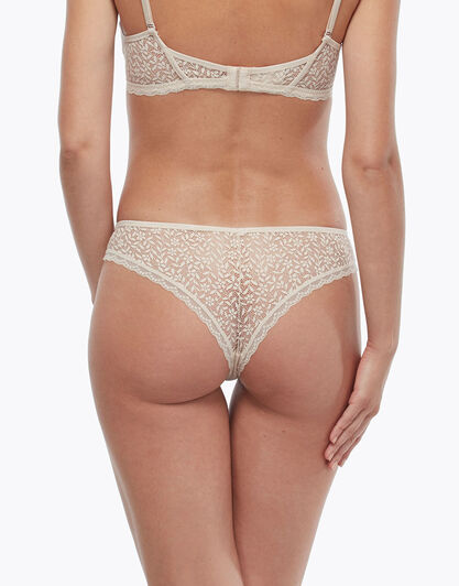 Brasiliano latte, in pizzo elastico all over, microfibra e balzina in pizzo elasticizzato, , LOVABLE