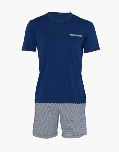 Pigiama uomo corto in jersey di 100% cotone, blu navy, , LOVABLE