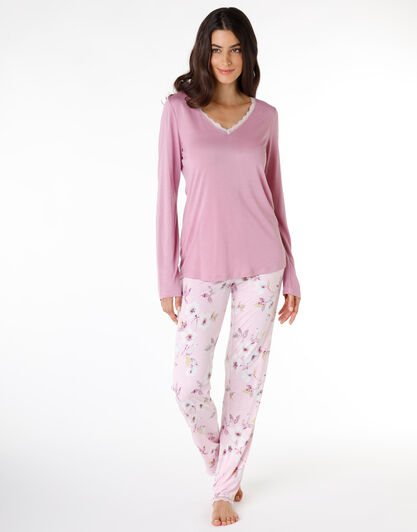 T-shirt del pigiama donna maniche lunghe in 100% cotone modal, malva, , LOVABLE