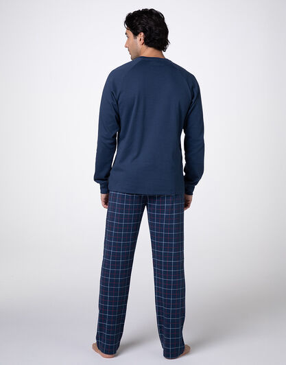 Pigiama Lungo Girocollo in Interlock, blu navy, , LOVABLE