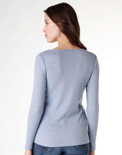 Maglia donna a maniche lunghe e scollo barchetta Basic Warm, blu polvere, , LOVABLE