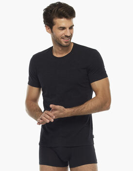 T-shirt girocollo manica corta Slub Cotton nera in cotone fiammato, , LOVABLE