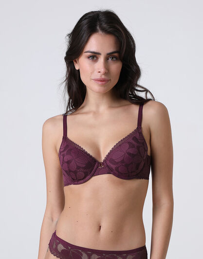 Reggiseno Imbottito con Ferretto Art Flower Lace in pizzo, vinaccia, , LOVABLE