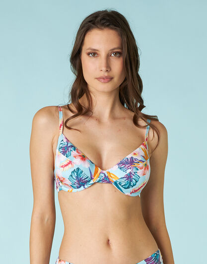 Costume reggiseno con ferretto Printed Shiny Micro in microfibra, Tropicale Verde Menta, , LOVABLE