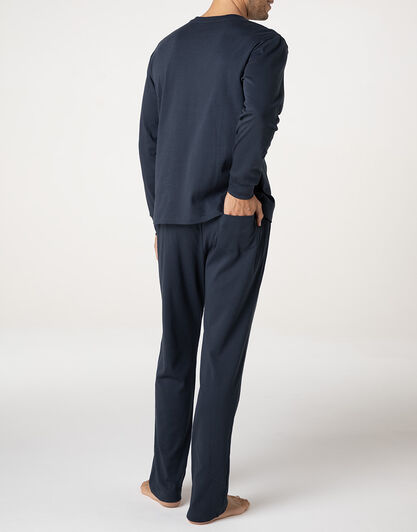 Pigiama Lungo Scollo a V in Interlock, blu notte, , LOVABLE