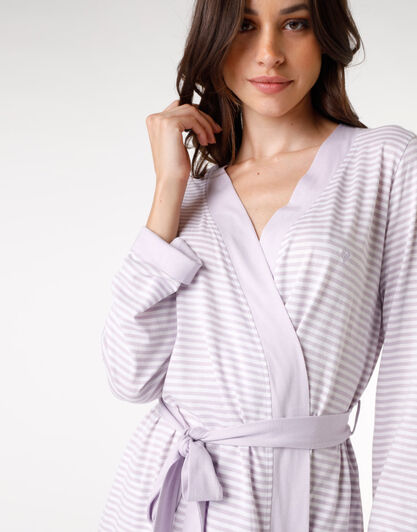 Vestaglia donna in cotone modal, righe lavanda, , LOVABLE