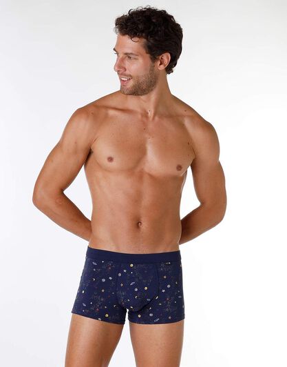 Boxer uomo in cotone elasticizzato, blu navy con stampa, , LOVABLE