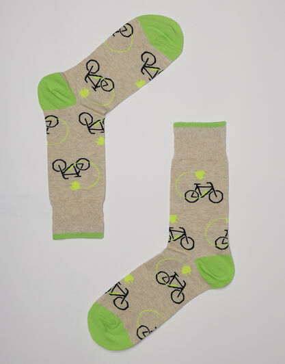 Calzini corti Crazy Socks in cotone, sabbia con stampa biciclette, , LOVABLE