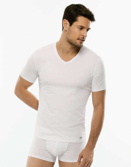 T-Shirt Cotton Stretch bianco in cotone elasticizzato con scollo a V profondo-LOVABLE
