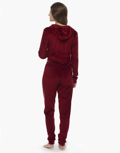 Homewear manica e gamba lunga bordeaux, in ciniglia, aperto con zip, , LOVABLE