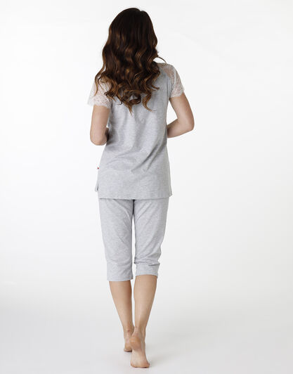 Pigiama manica corta pinocchietto in jersey, grigio melange, , LOVABLE