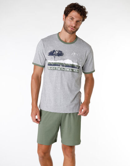 Pigiama corto uomo in jersey di cotone, verde fango, , LOVABLE
