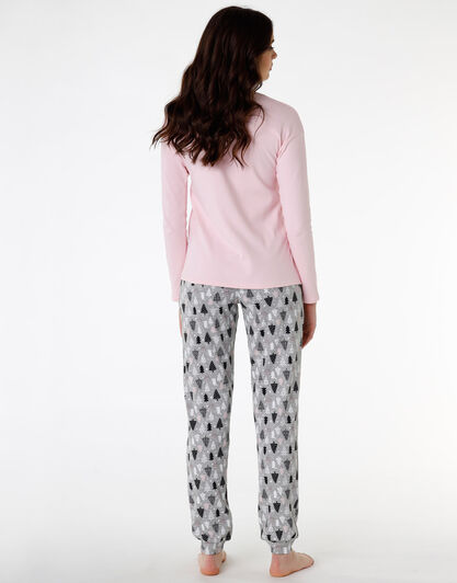 Pigiama donna lungo in 100% cotone interlock, rosa, , LOVABLE