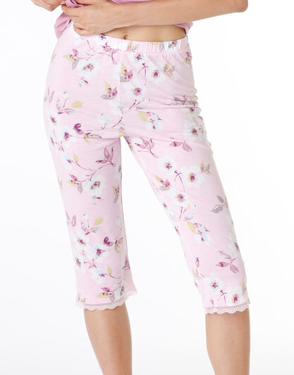 Pantalone del pigiama donna in 100% cotone modal, rosa con stampa floreale, , LOVABLE