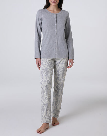 Pigiama Lungo Aperto in Interlock, grigio melange, , LOVABLE