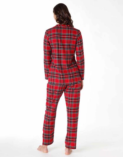 Pigiama lungo donna in flanella, rosso tartan, , LOVABLE
