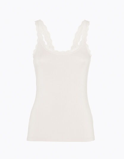 Top smanicato Basic Soul in viscosa con pizzo, avorio, , LOVABLE
