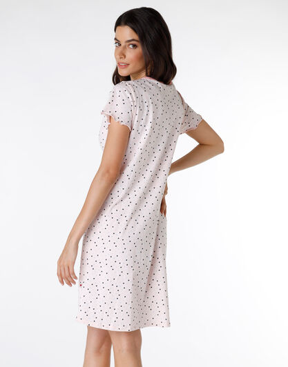 Camicia da notte a maniche corte in jersey 100% cotone, stampa con fondo pesca pastello, , LOVABLE
