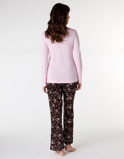 Pigiama lungo in jersey modal e viscosa, rosa con stampa floreale, , LOVABLE