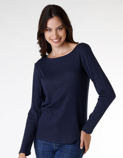 Maglia manica lunga Basic Soul in rib viscosa, blu, , LOVABLE