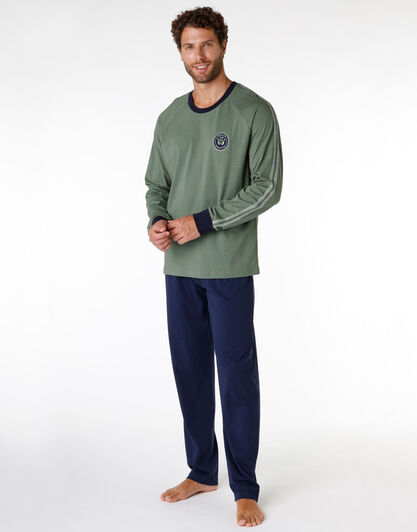 Pigiama lungo uomo in jersey di 100% cotone, verde fango, , LOVABLE