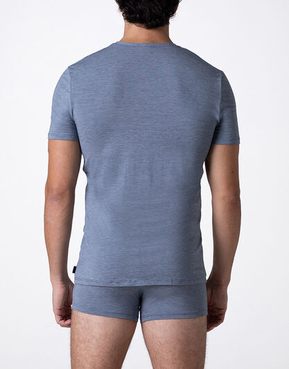 T-Shirt Scollo a V Micromodal Fil a Fil, azzurro jacquard, , LOVABLE