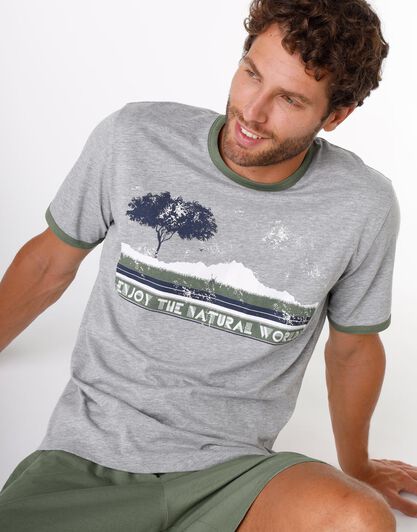 Pigiama corto uomo in jersey di cotone, verde fango, , LOVABLE