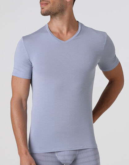 T-shirt uomo con scollo a v in micromodal, grigio chiaro,  T-shirt uomo con scollo a v in micromodal, grigio chiaro, , LOVABLE