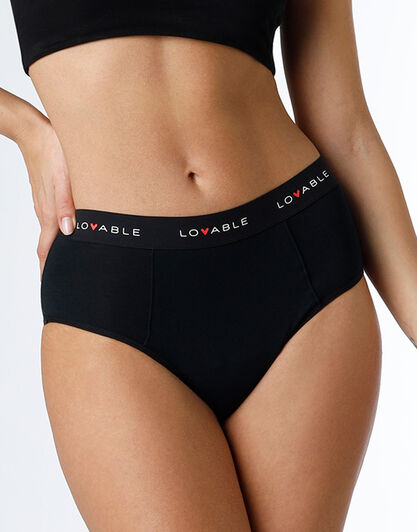 NUOVO Slip alto da ciclo lavabile in cotone biologico certificato, colore nero, per flusso abbondante, , LOVABLE
