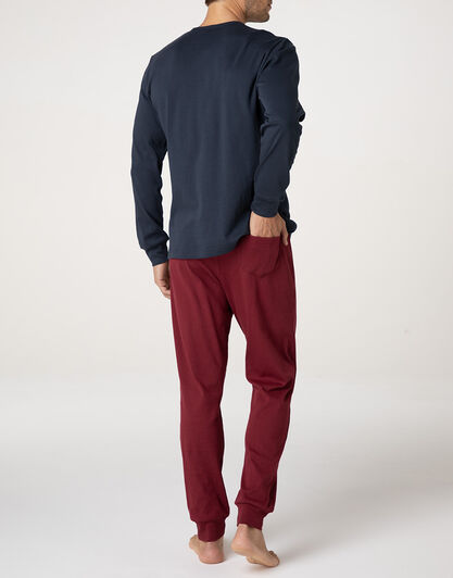 Pigiama Lungo Collo Serafino in Interlock, blu notte, , LOVABLE