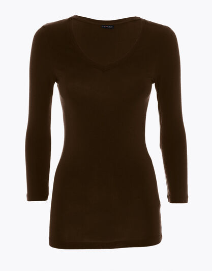 Maglia con manica a 3/4 effetto thermal Basic Soul, caffè, , LOVABLE