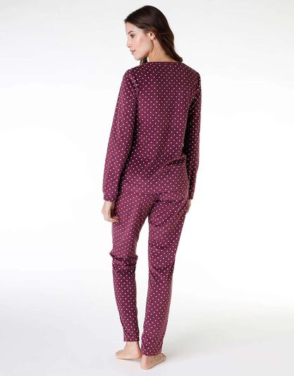 Pigiama lungo donna in micropile, bordeaux stampa pois, , LOVABLE