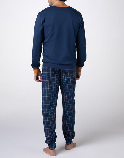 Pigiama Lungo Girocollo Interlock, blu navy,  Pigiama Lungo Girocollo Interlock, blu navy, , LOVABLE