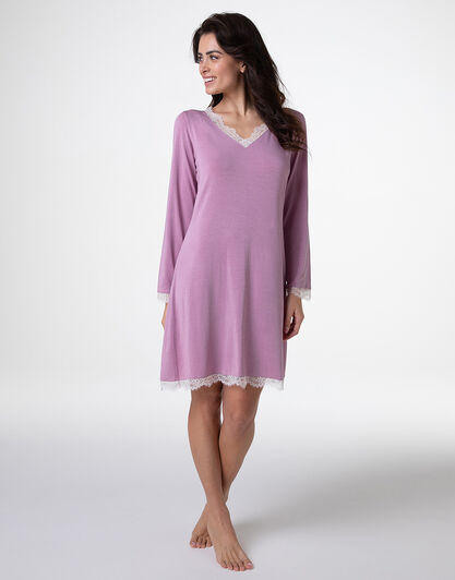Camicia da notte scollo a V manica lunga in Modal, rosa orchidea, , LOVABLE