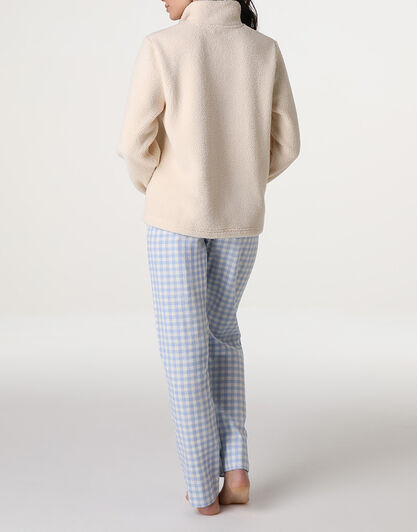 Homewear Chiuso con mezza Zip in Flanella e Pelliccetta, bianco, , LOVABLE