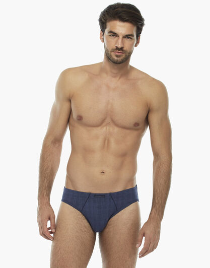 Slip scacchiera blu in micromodal, , LOVABLE