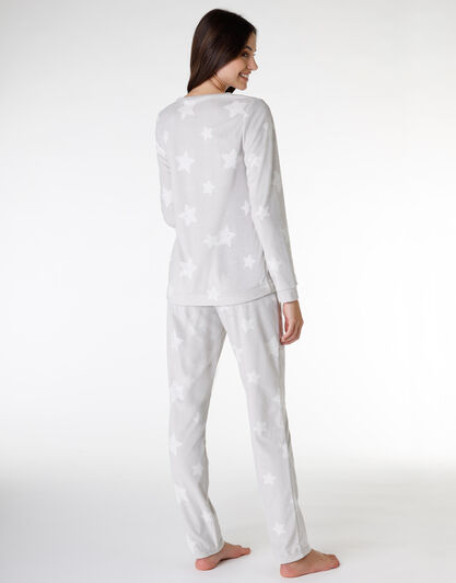 Pigiama donna lungo in micropile, grigio chiaro con stampa, , LOVABLE