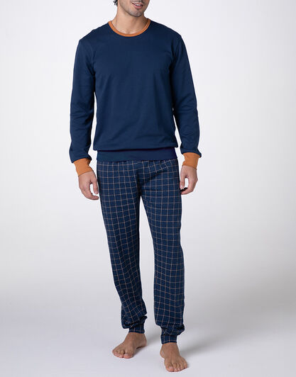 Pigiama Lungo Girocollo Interlock, blu navy,  Pigiama Lungo Girocollo Interlock, blu navy, , LOVABLE