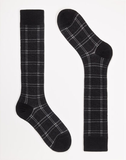 Calza lunga da uomo, nera con fantasia tartan, , LOVABLE