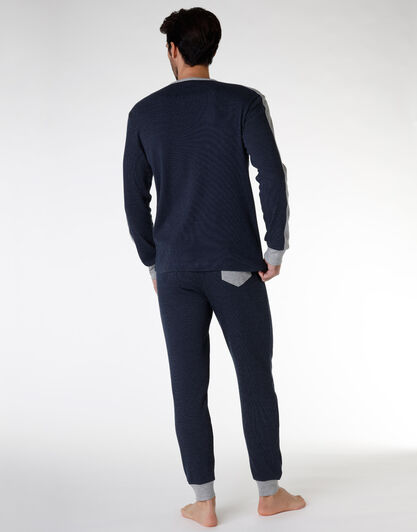 Pigiama lungo uomo in cotone interlock, blu navy, , LOVABLE