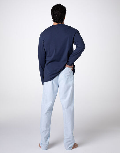 Pigiama lungo girocollo jersey e tela, blu navy, , LOVABLE