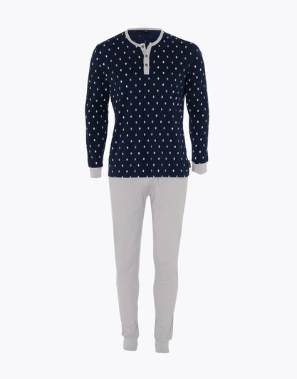 Pigiama lungo uomo in 100% cotone, blu navy stampato, , LOVABLE
